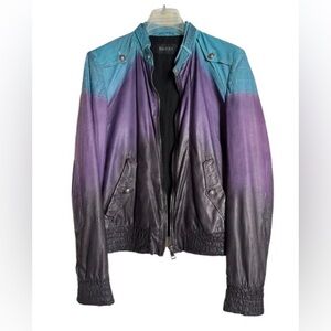Gucci Ombre Leather Bomber Jacket in Teal & Purple
